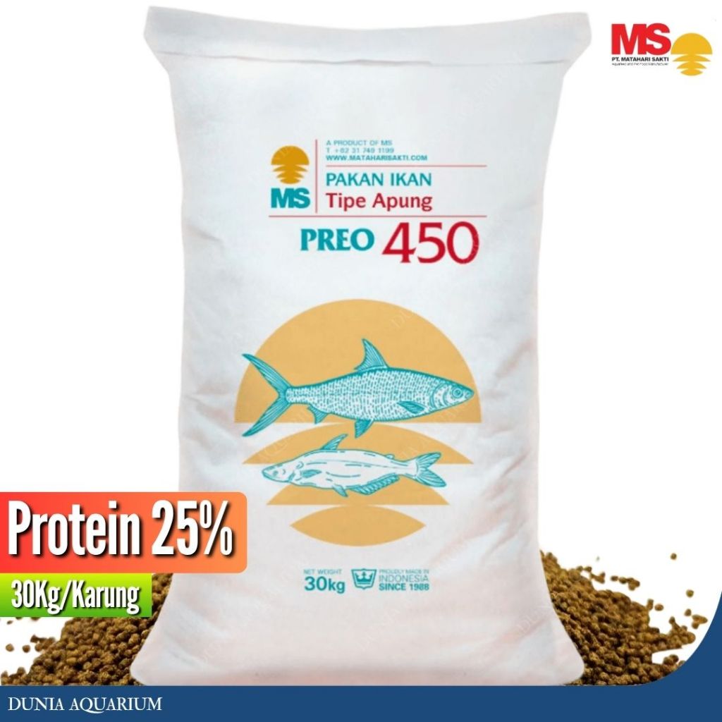 MS PREO 450 Pakan Ikan Protein 25% / Pakan Ikan Lele, Pakan Ikan Nila, Pakan Ikan Gurame, Pakan Ikan