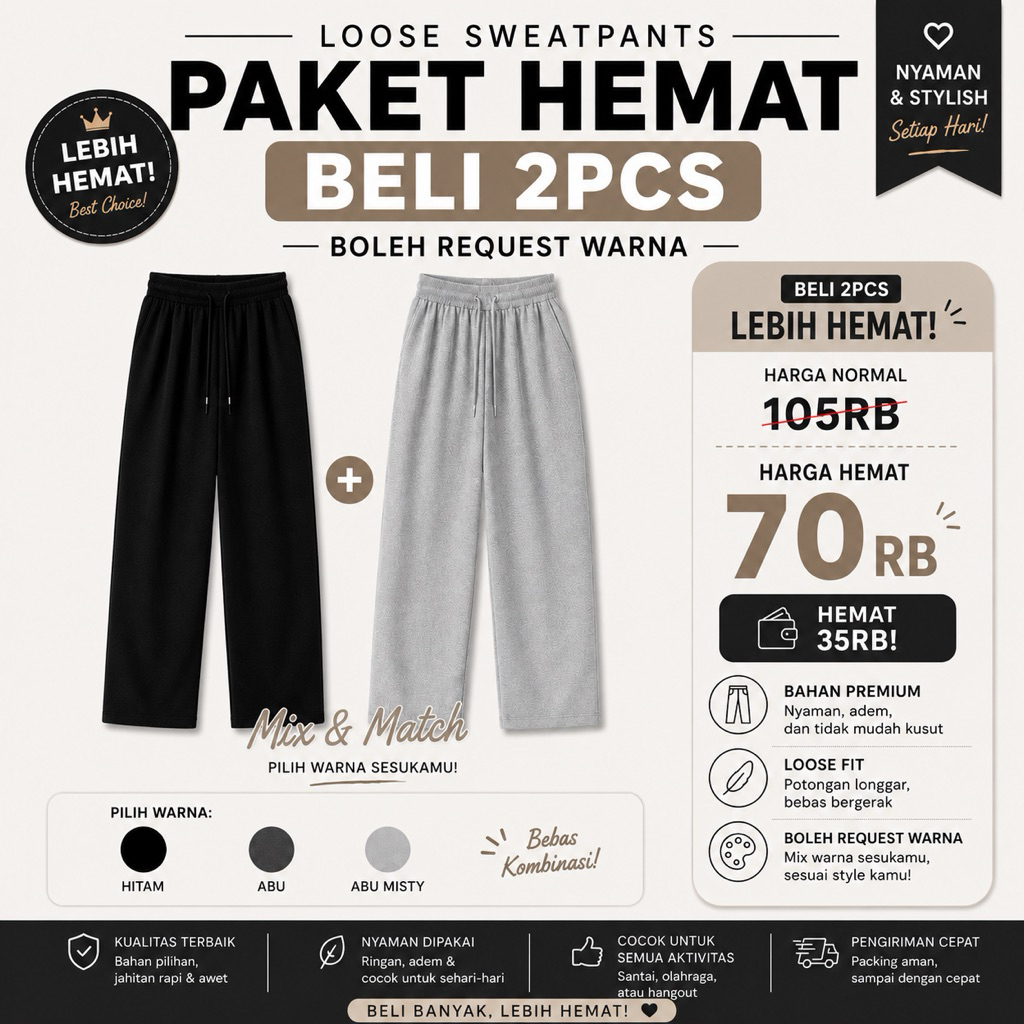 PAKET HEMAT Swetpants Loose Baggy Highwaist Celana Panjang Daily Wanita Training Unisex Korean Style