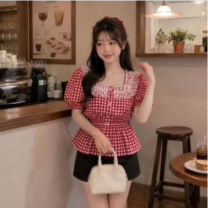 THEA Top Lace Square Neck Korean Look