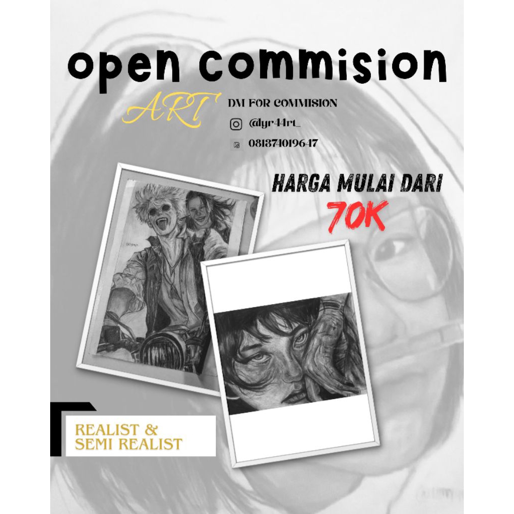 commision Art, jasa menggambar, joki tugas seni ukuran A4