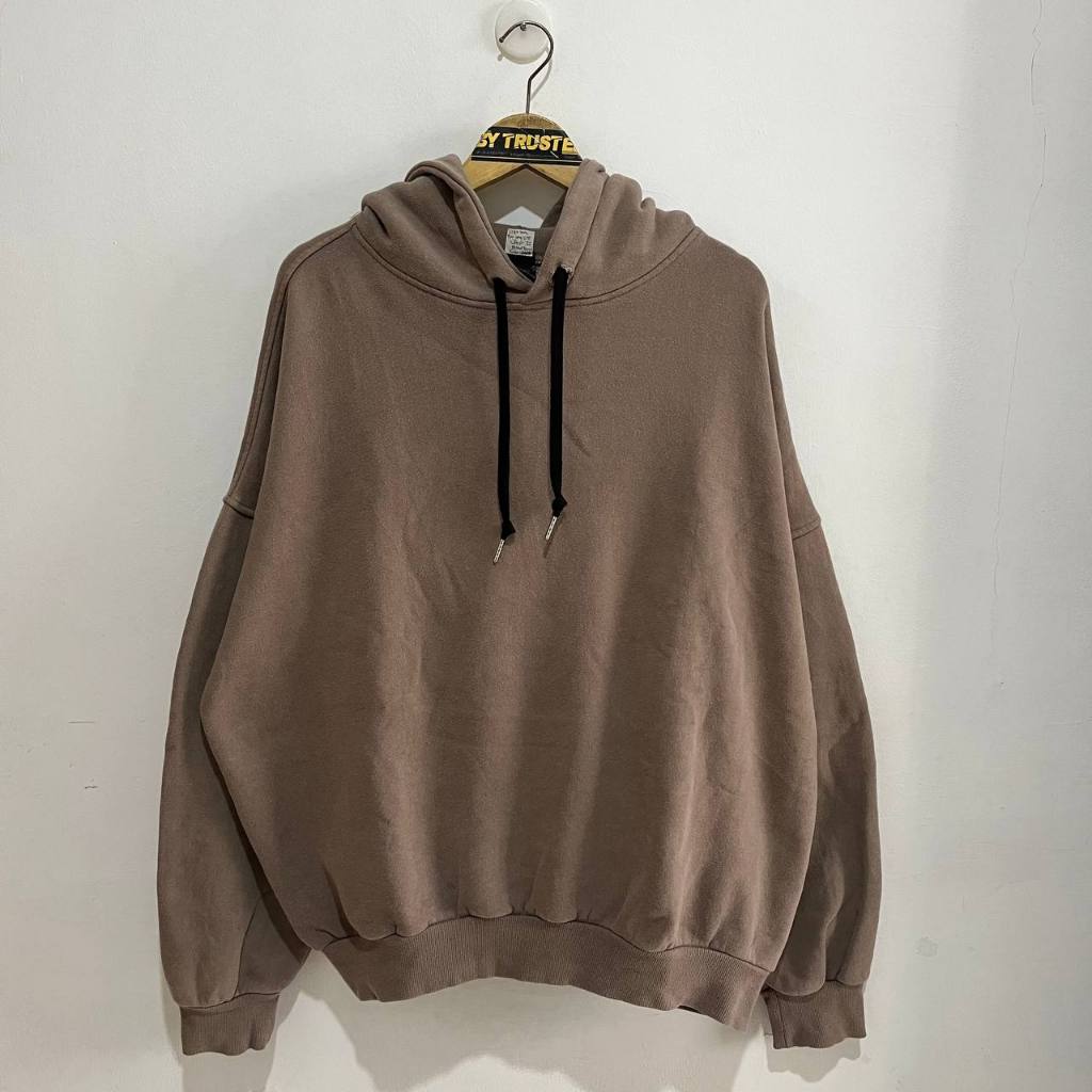 Hoodie Coklat Polos - Hoodie Coklat Polos Basic - Depan Belakang Polos - Model Boxi - Brand YM FAMIL