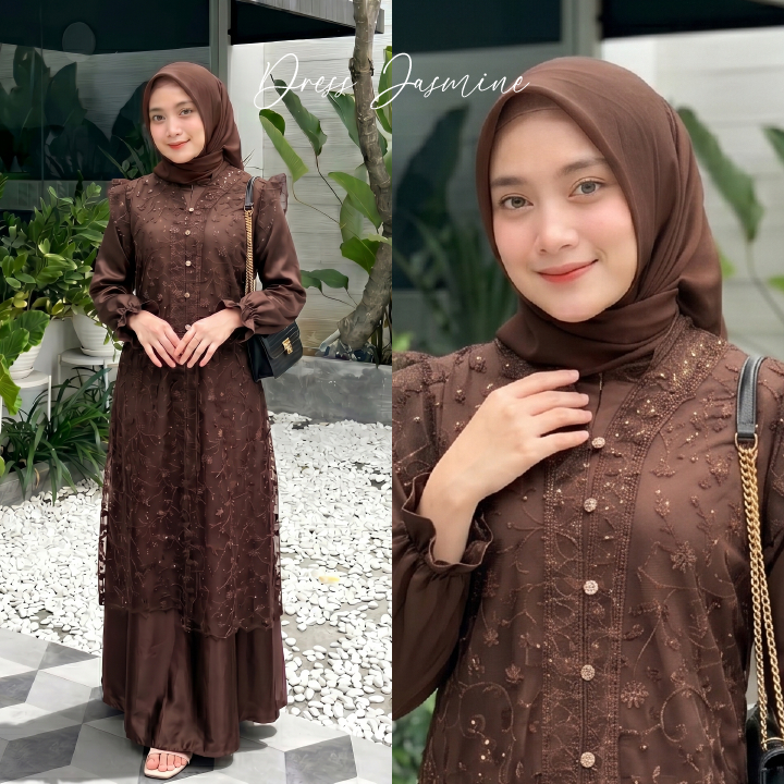 Jasmine Dress Brokat Semi Outer Mewah Elegan Simpel Gamis Kondangan Bridesmaid Wanita Lebaran Terbar