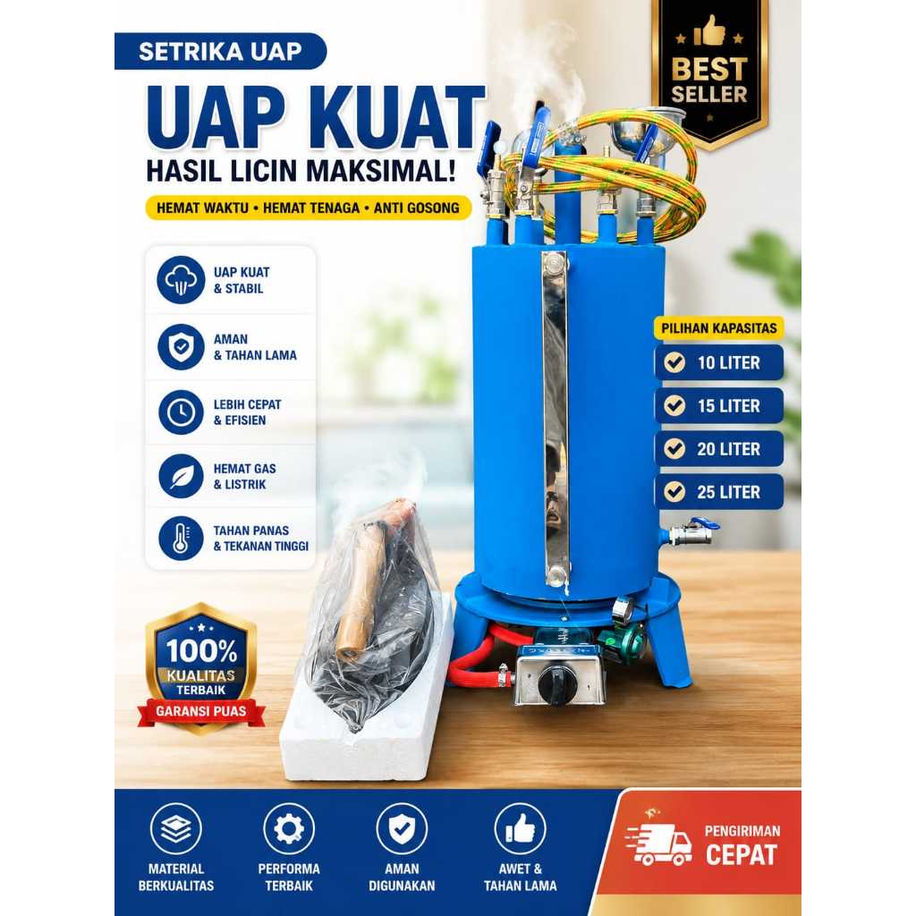 Setrika Uap Industri Laundry Biru / Mesin Boiler Uap Kuat Stabil Hasil Licin Maksimal