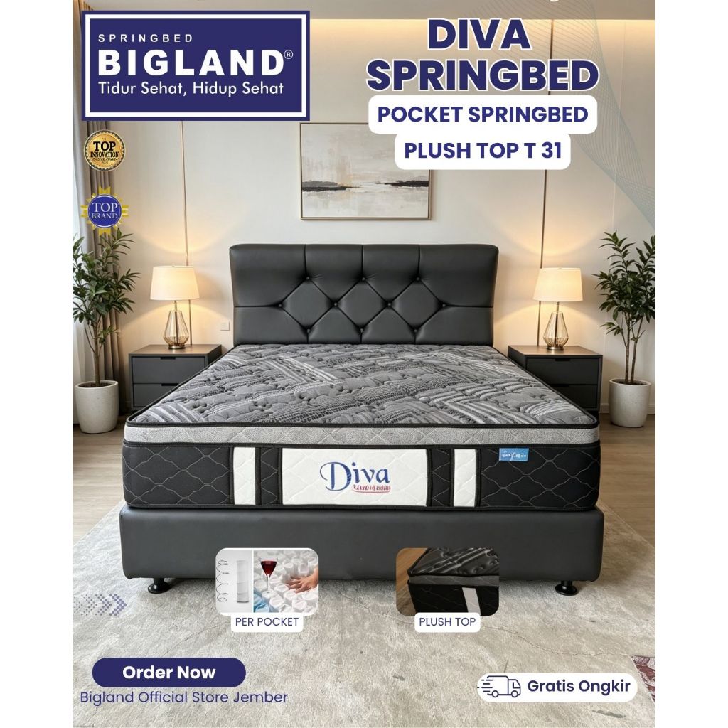SPRINGBED PER POCKET PLUSH TOP (T 31) DIVA SPRINGBED By BIGLAND - Springbed Bigland - (Matrass Only)
