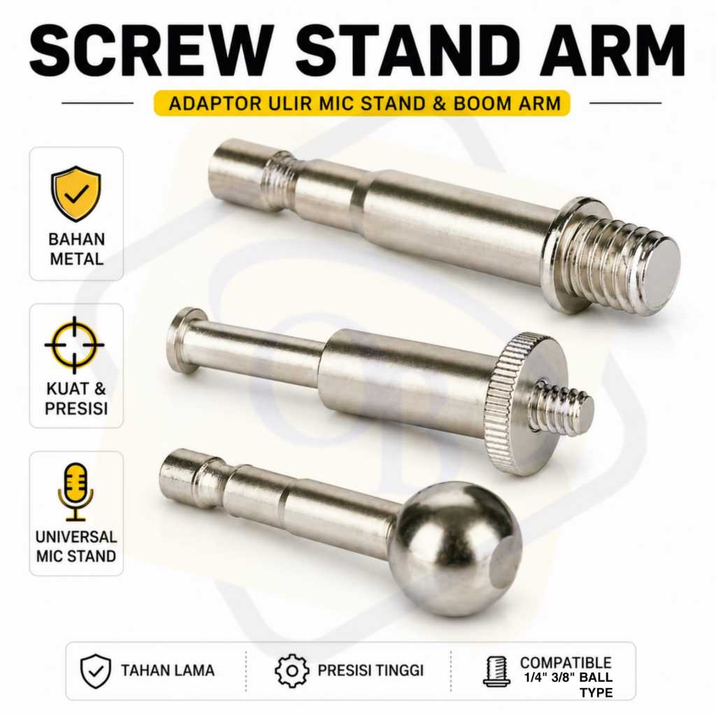Sekrup Mic Stand Adapter Metal Thread Screw Stable Non-Slip Replacement Microphone Tripod Mount for 
