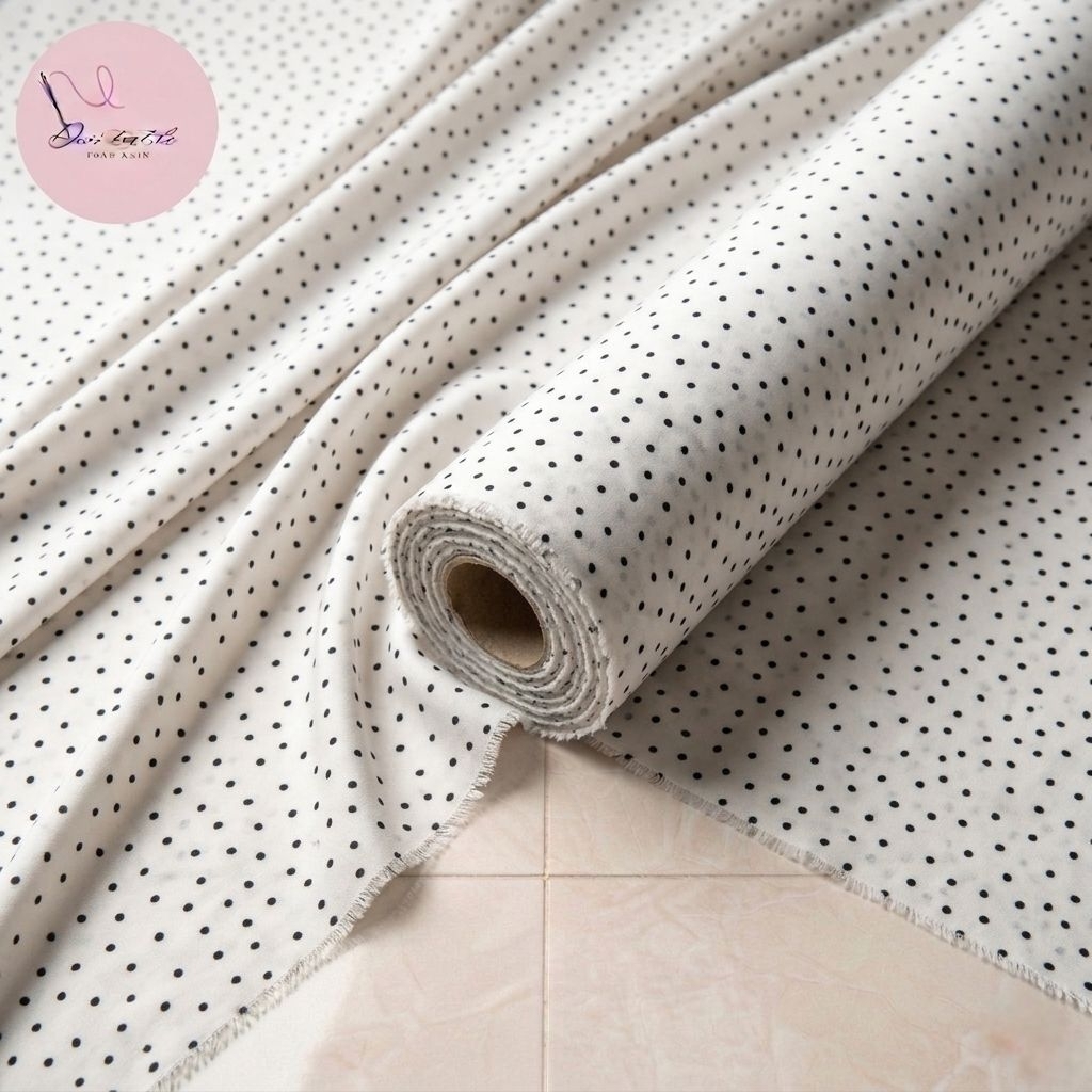 kain Zara crepe motif polkadot premium - warna putih - ukuran polkadot kecil - kain nasiji crepe - k