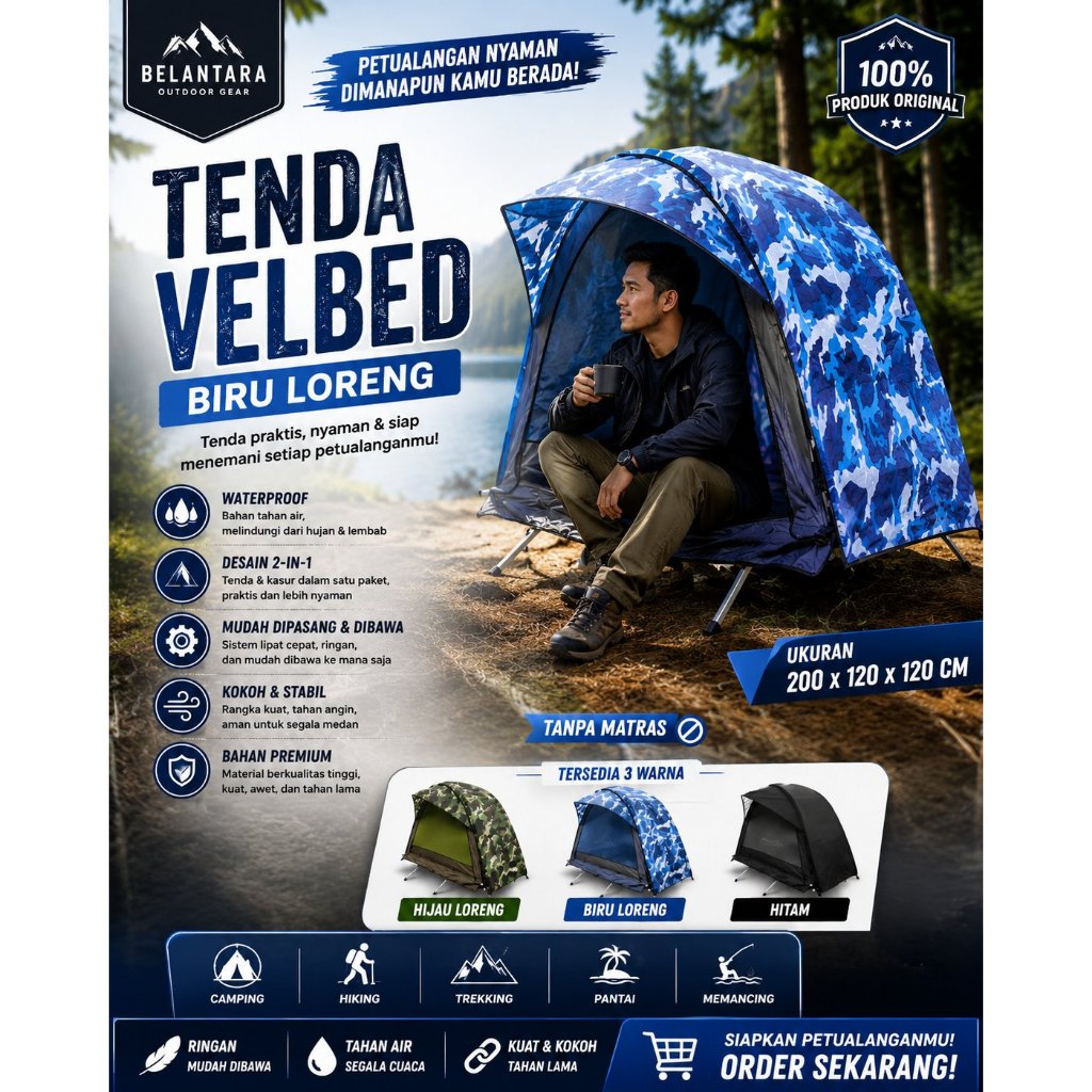 Tenda velbed loreng fullset tenda plus velbed tenda mono dome tenda mancing offroad wisata kemah