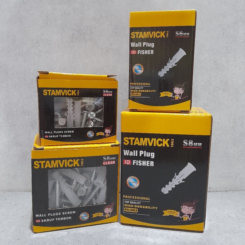 STAMVICK  Fisher / Wall plug screw ukuran S6 & S8, warna putih, kuat dan tahan lama