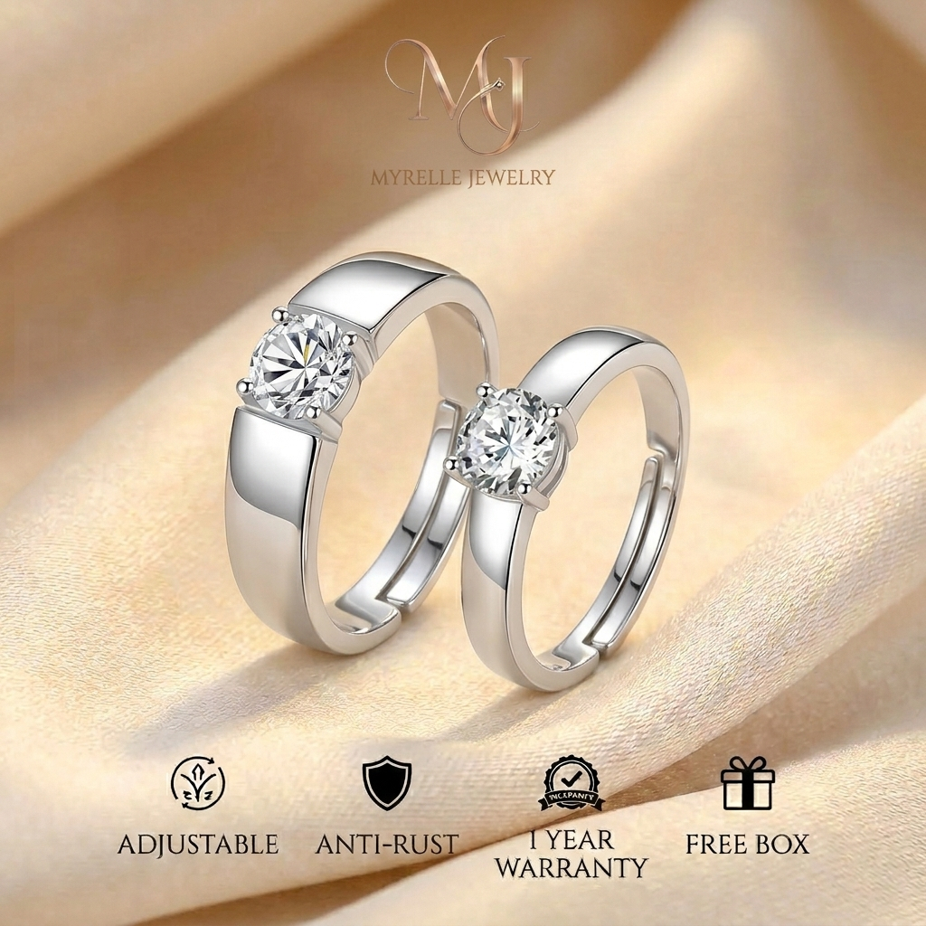 2Pcs Cincin Emas Couple Cincin Tunangan Cincin Hadiah + Box Cincin Anti Karat