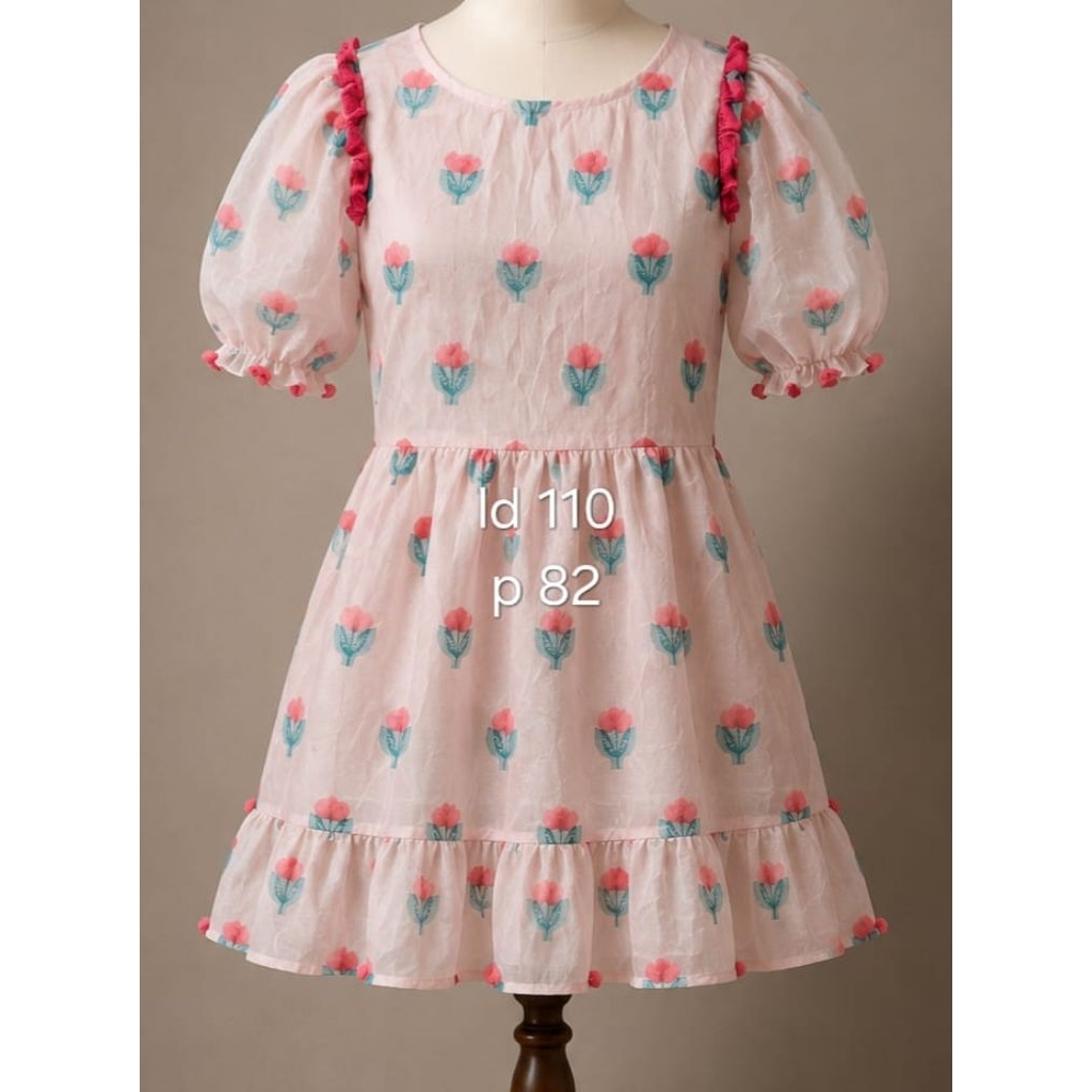 dress brukat tile warna pink lengan pendek dan 3/4