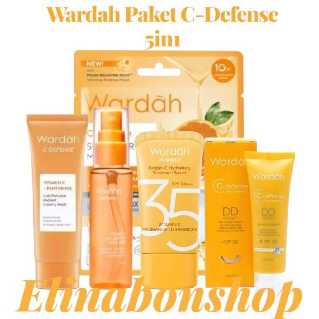 Wardah C-defence paket 5in1|C-defence creamy wash|DD cream|Face mist|Sunscreen Spf35|VitC sheet mask