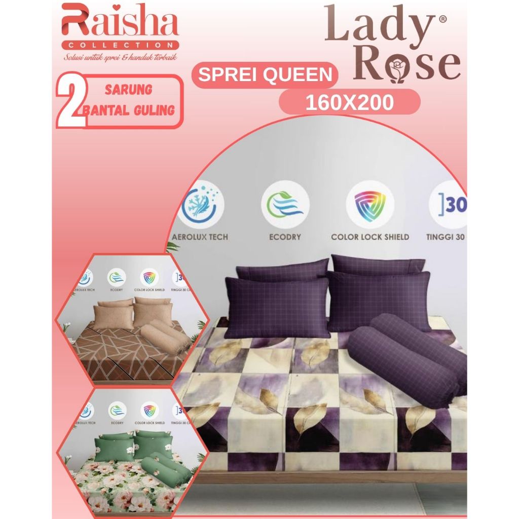 RC READY Sprei Lady Rose Ukuran 160x200 Motif Bunga Minimalis