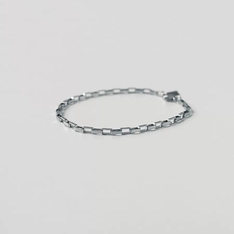 NEW DEALS Gelang Kotak Panjang Titanium Silver Pria Wanita Unisex Anti Karat Gelang Minimalis