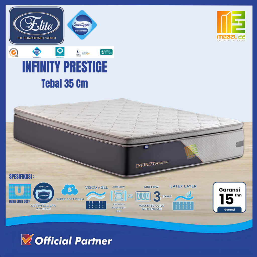 Spring Bed Elite Infinity Prestige - Kasur Hotel Mewah Bonus 1 Set Divan Sandaran - Free Ongkir