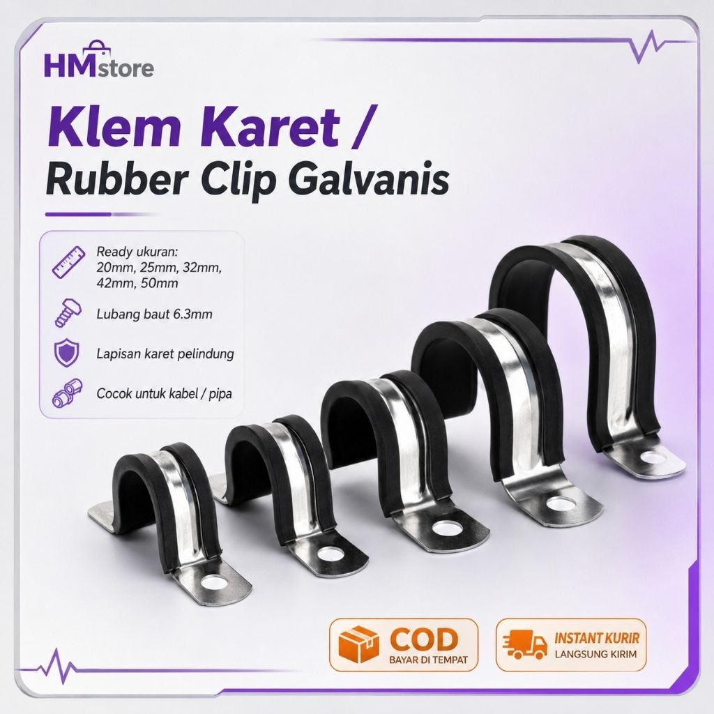 Klem Karet / Rubber Clip Galvanis 20 25 32 42 50mm Klem Pipa Insulator Klem Pipa Knalpot Berkualitas