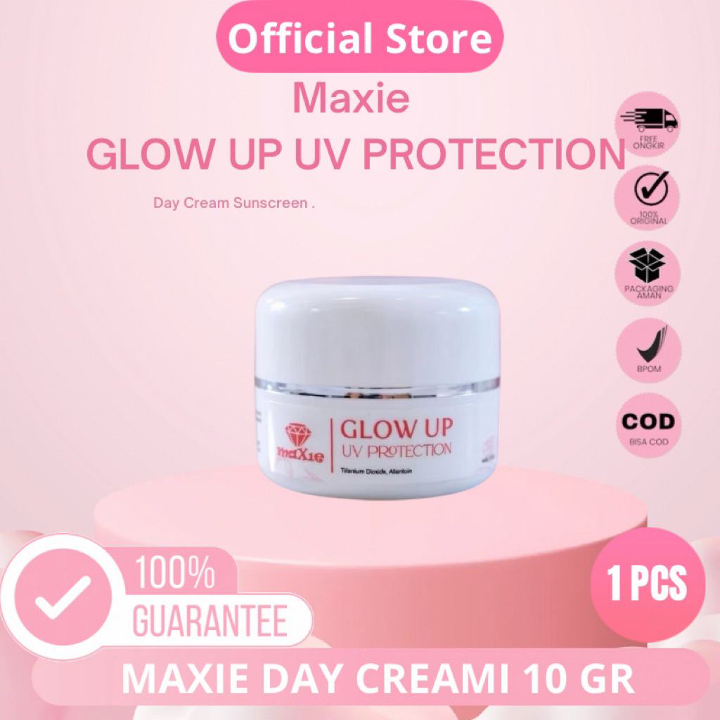 Day Cream Maxie Glow Up Uv Protection Krim Siang Kemasan Terbaru