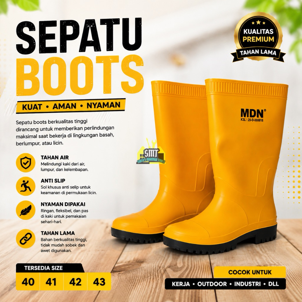 Sepatu Boots Proyek / Sepatu Boots Anti Slip / Sepatu Boots Safety Kerja Proyek Bangunan