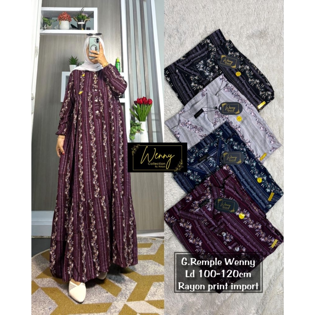 Gamis Rayon Print Import Rempel Bawah Wenny Collection