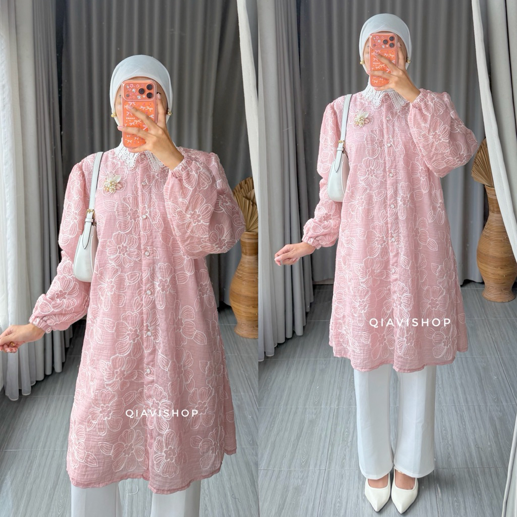Aulia Selly Tunik / Najwa Aca Salma Tunic Terbaru Wanita / Tunik Tencel Bordir / Baju Tunik Lebaran 