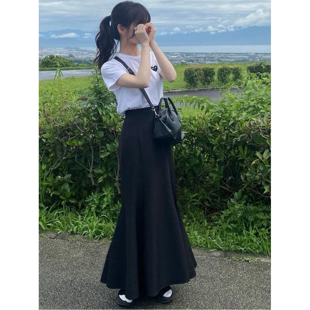 GRL Japanese style Saito Asuka all-season versatile elastic high-waisted slimming back slit solid co