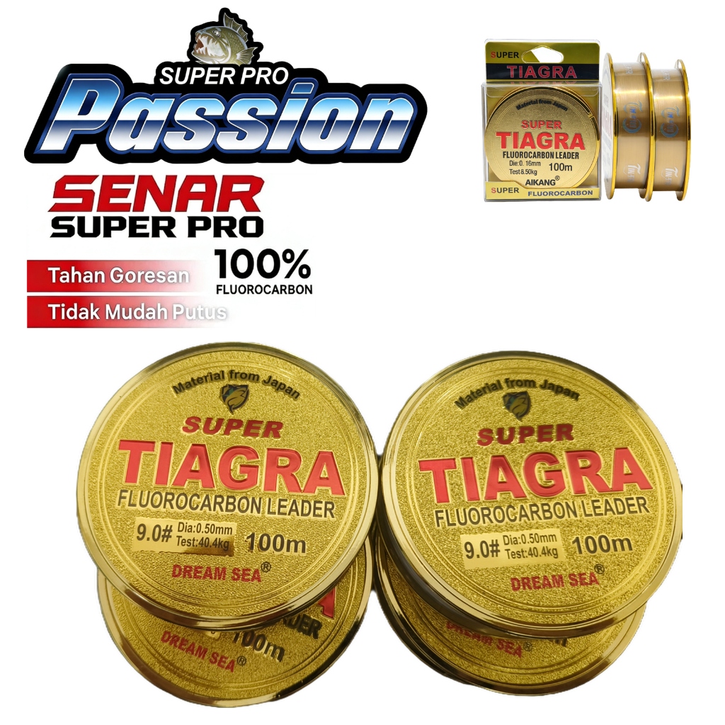 Senar Pancing Leader Fluorocarbon Super Tiagra 100m, Kualitas Terbaik