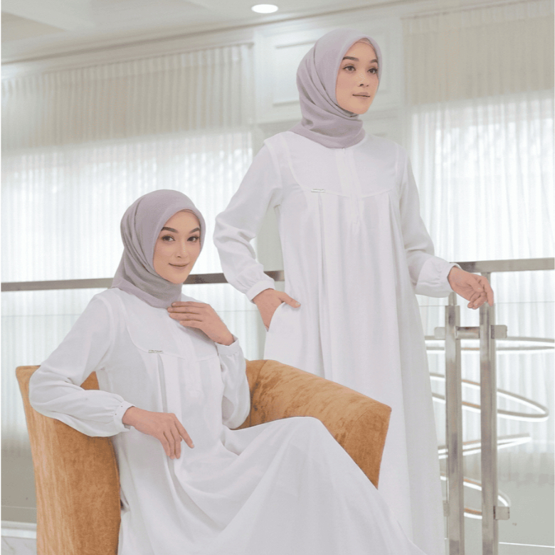 Gamis Putih Crinkle Airflow Wanita Remaja Dewasa Simple Elegan Kekinian