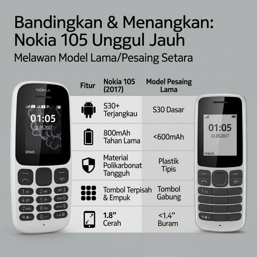 HP Nokia 105 2017 Dual SIM HP Jadul Klasik Desain Ergonomis Senter Bergaransi Murah FOREONE