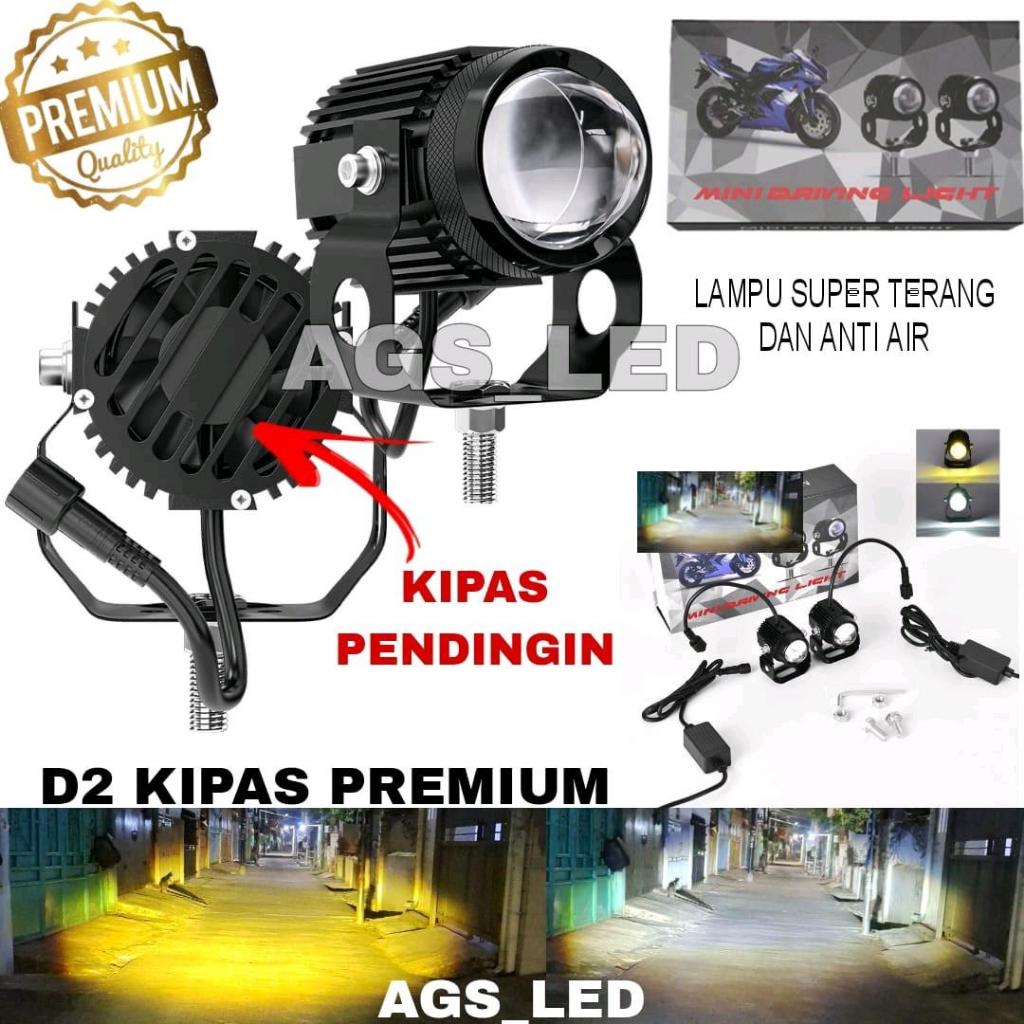 LAMPU SOROT LED D2 KIPAS LASER PREMIUM KUNING PUTIH 12-24 VOLT DC / LAMPU TEMBAK MOBIL D2 KIPAS PREM