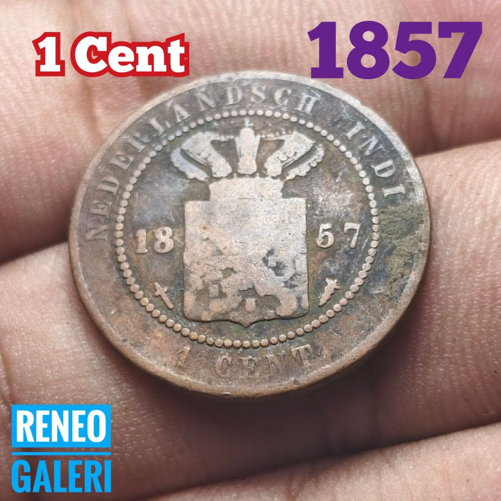 Korosi Penyok 1 Cent tahun 1857 Nederlandsch indie asli uang koin sen buntu jaman Hindia Belanda kun