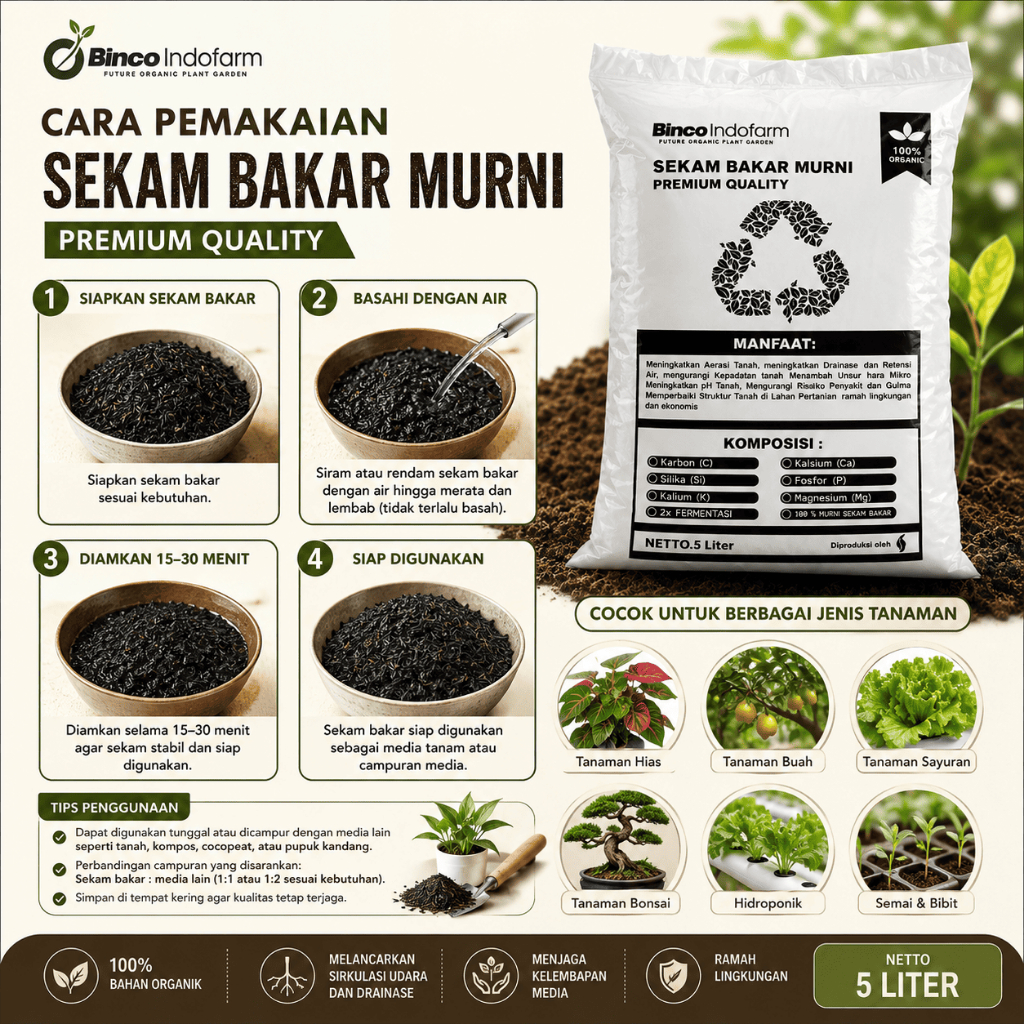 SEKAM BAKAR ORGANIK KULIT PADI BAKAR - MEDIA TANAM SEKAM BAKAR FERMENTASI HALUS SIAP PAKAI