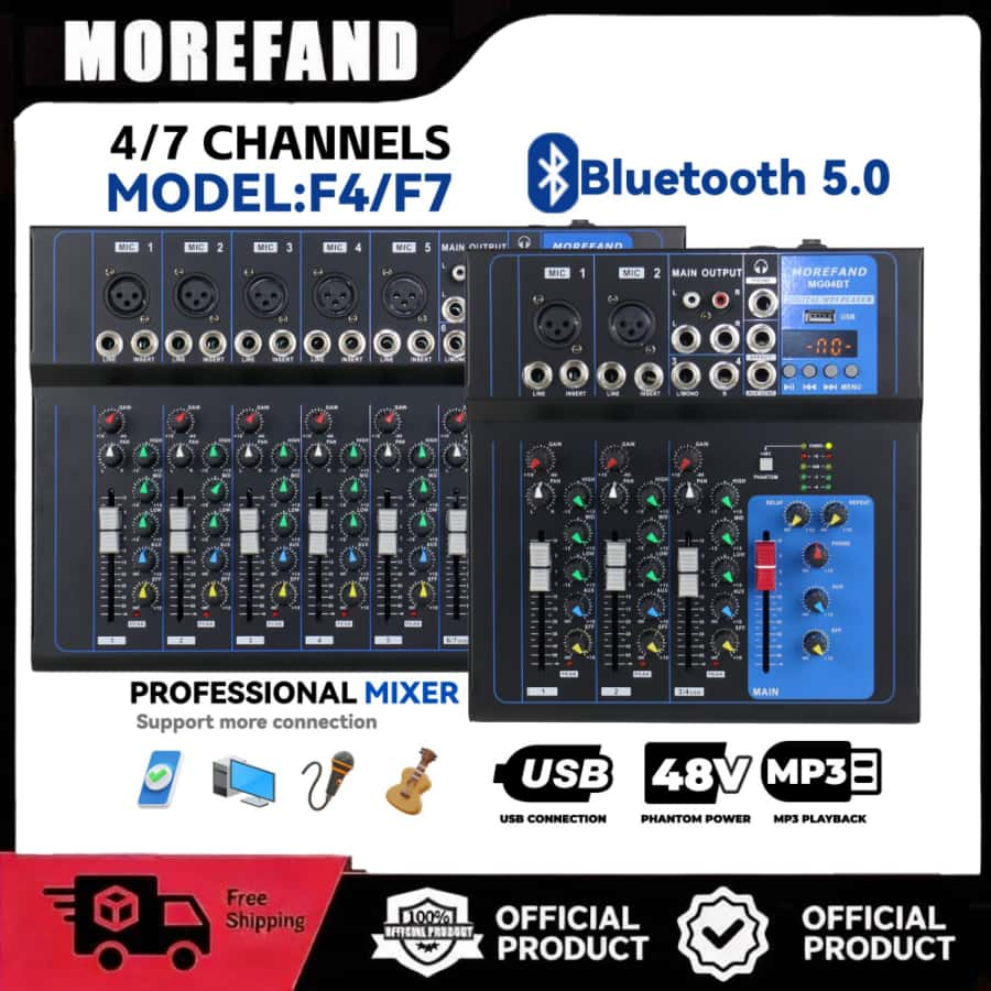 MOREFAND AUDIO MIXER mixer profesional 4-channe MG04BT mixer Penguat sinyal USB Penguat KTV Penguat 