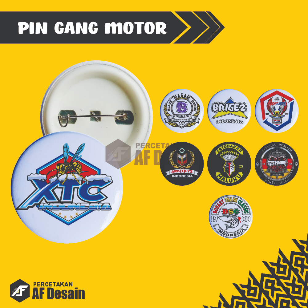 Pin Peniti Bros Custom Full Print 44mm - Desain Bebas, XTC, GBR, SATU DARAH, BRIGEZ, B2R, MOONRAKER,