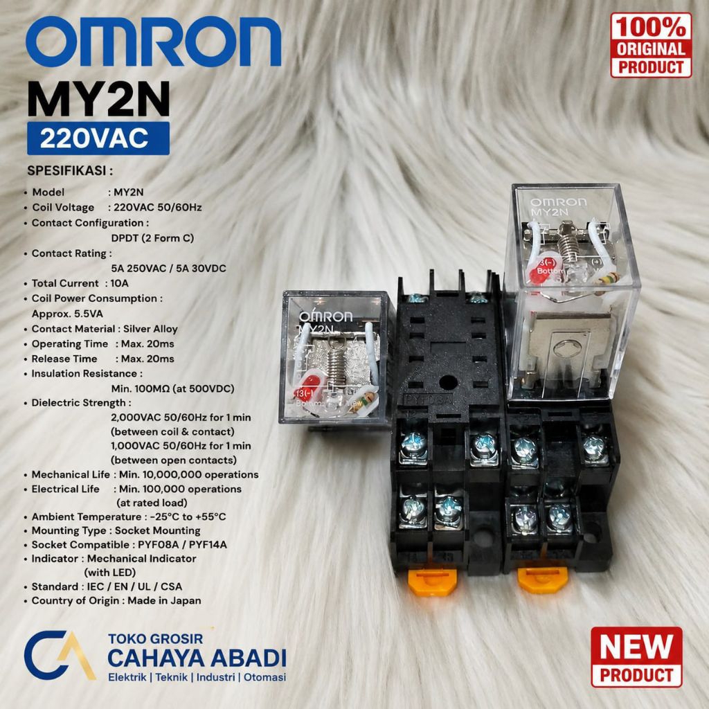 panel relay omron MY2N/my2n 220vac plus socket 8 kaki 5 ampere relay omron ORIGINAL +socket