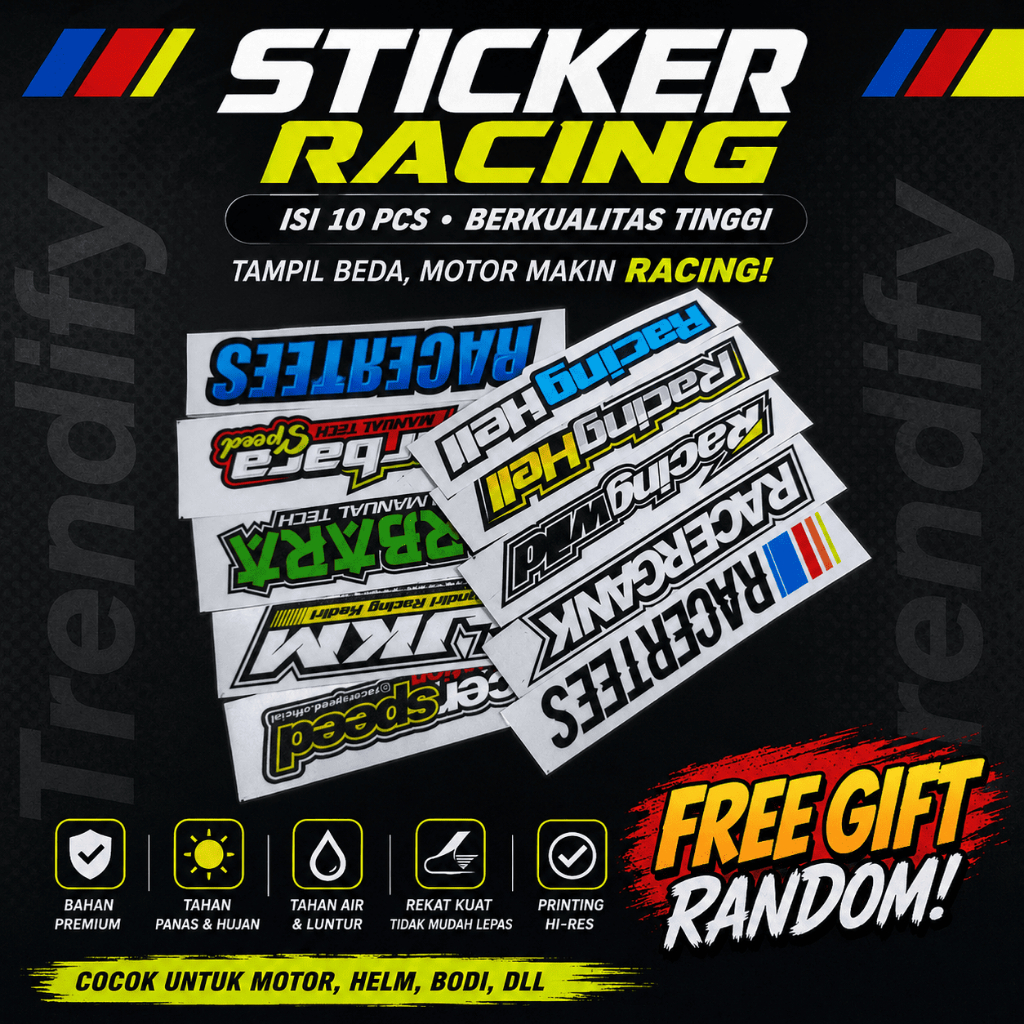 trendify53_(isi 10pcs) STICKER RACING HELL BARBARA / STIKER MOTOR RC5 BARBARA / STIKER HELM HEREX / 