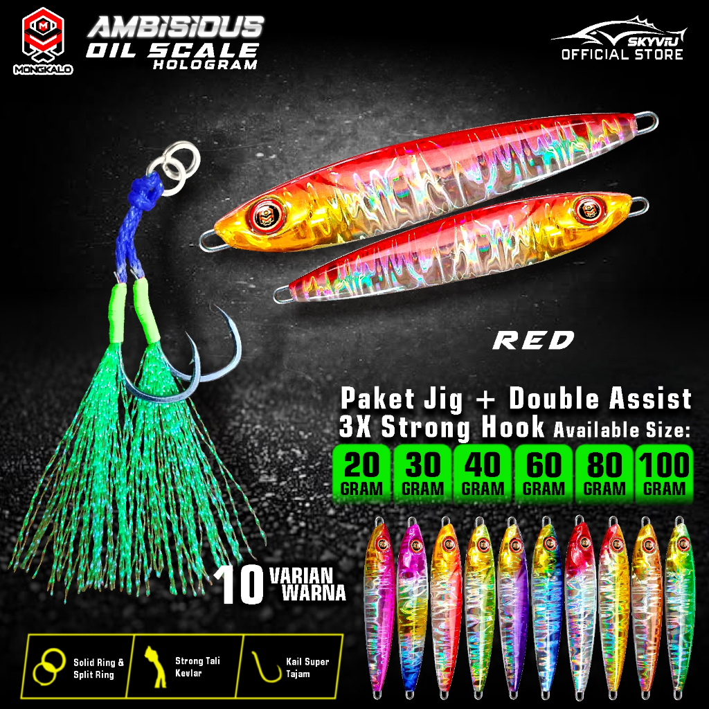 Umpan Jig Metal Jig 40 Gram Lengkap 1 Set Double Assist Hook 40g Mongkalo AMBISIOUS 40grr Metaljig 4