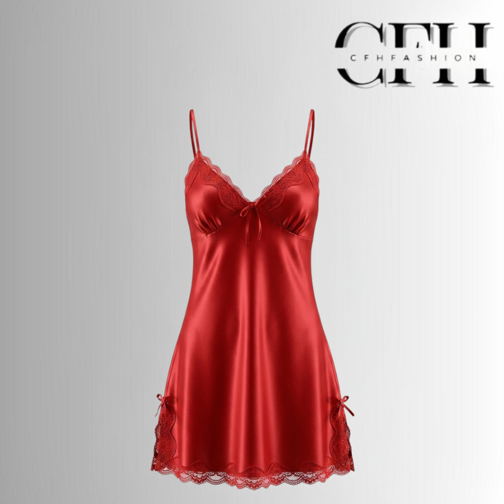 CFH Baju Tidur Piyama Daster Wanita Korea Sexy Mini Dress Women Silk Satin BT003 Dewasa