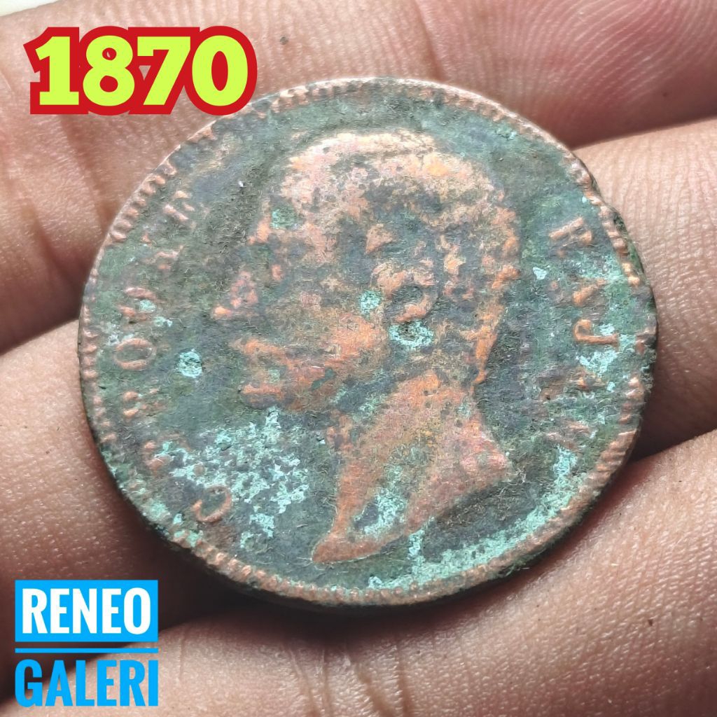 Koin 1 Cent Sarawak tahun 1870 asli korosi Rajah putih charles Brooke uang duit logam one sen kuno l