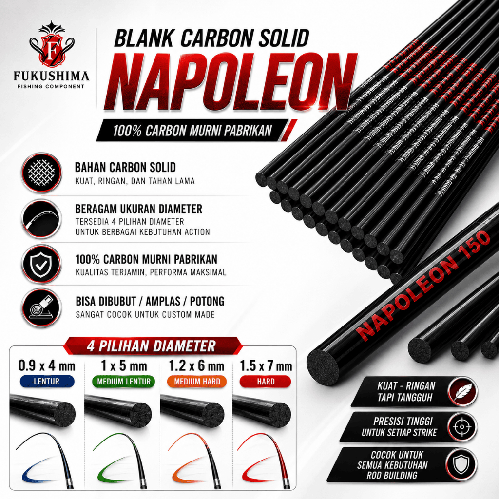 Blank joran carbon ujung tegek custom solid Fukushima Napoleon murah kuat / Blank custom joran