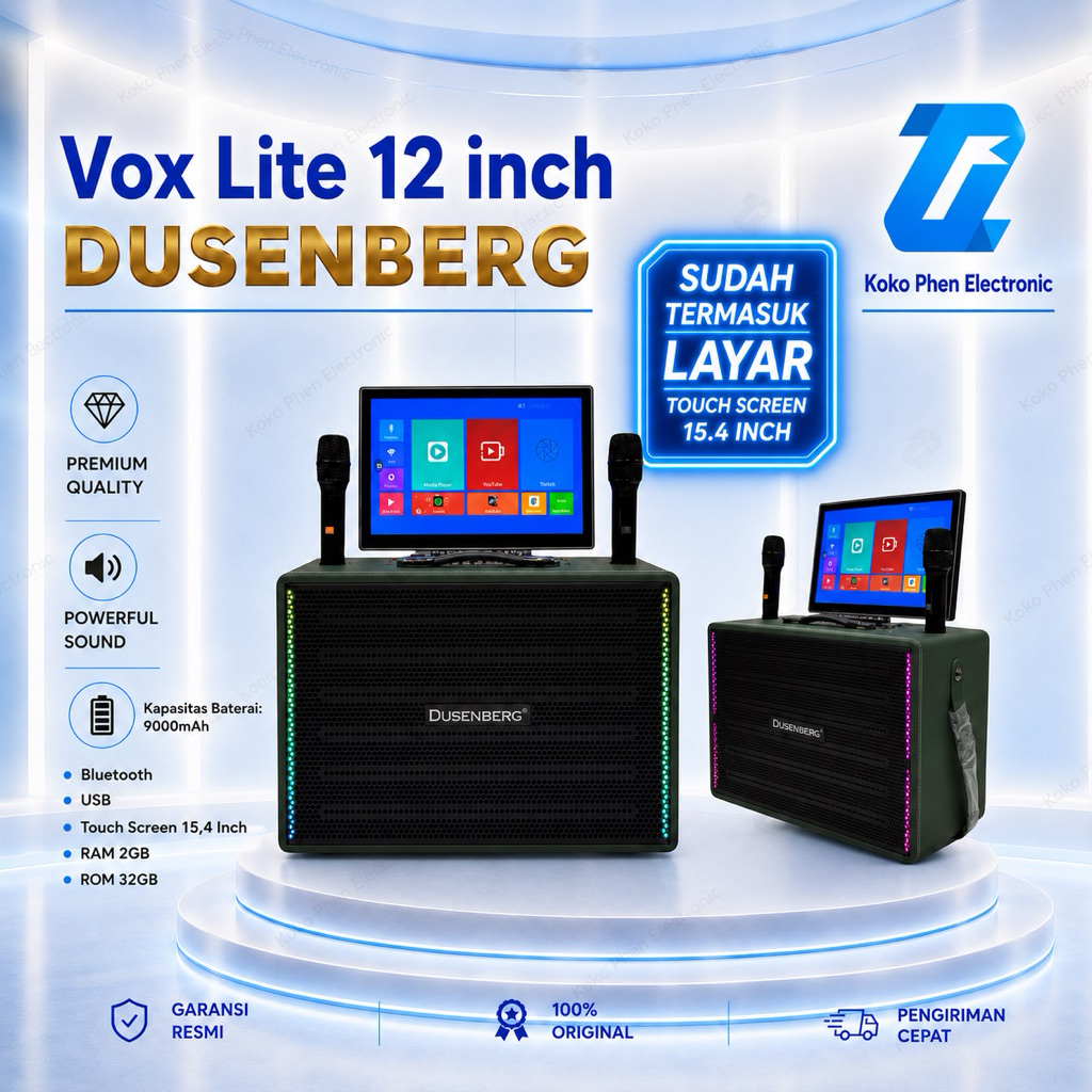 Speaker Karaoke Dusenberg VOX LITE 10 Inch 250W Portable Touchscreen 15.4 Inch Android Smart TV YouT