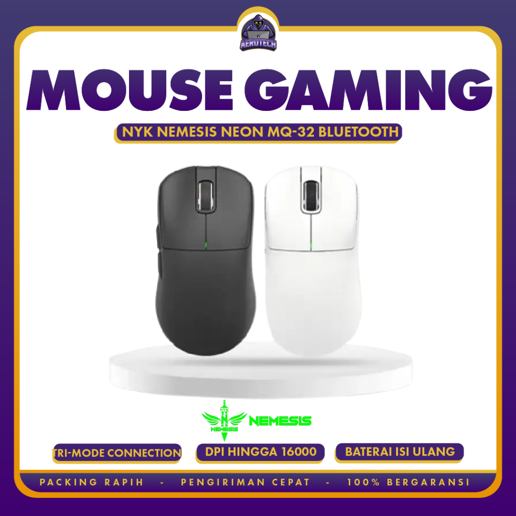 Mouse Gaming Wireless NYK Nemesis NEON MQ-32 TriMode Bluetooth PAW3311 Ultra Lightweight 45g