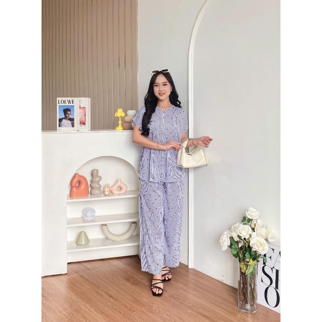Aisha Set by HD.ID/ Setelan Tangan Pendek Bahan Rayon Adem