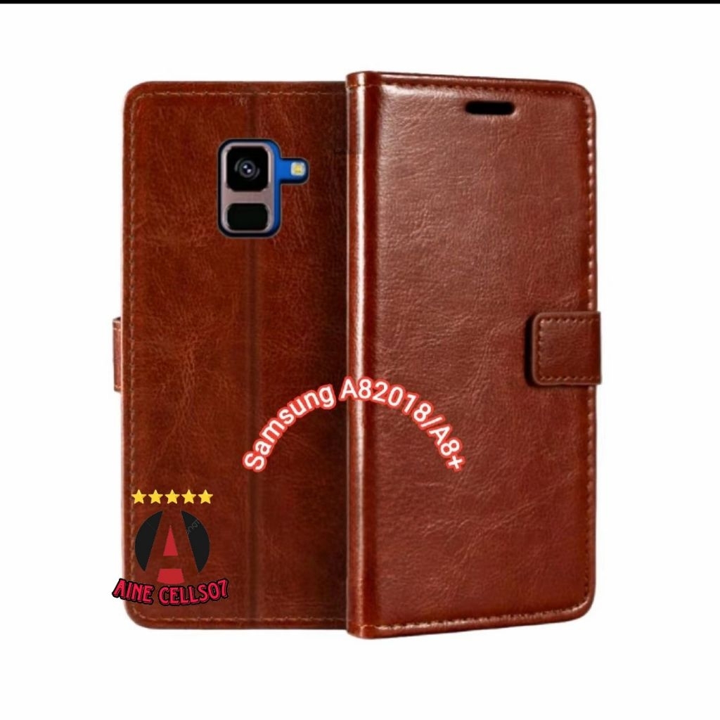Casing SAMSUNG A8 2018 A8+  Case HP Kulit Premium Flip Cover Dompet Elegan - Casing Multifungsi Penu