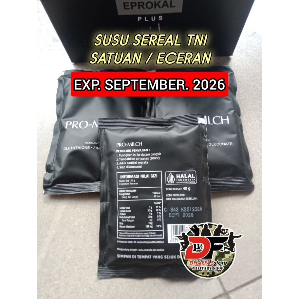 PROMO ECERAN 1 PCS SUSU SEREAL TNI. RANSUM SUSU SEREAL PROMILCH JATAH TNI  EXP SEPTEMBER 2026 ECERAN