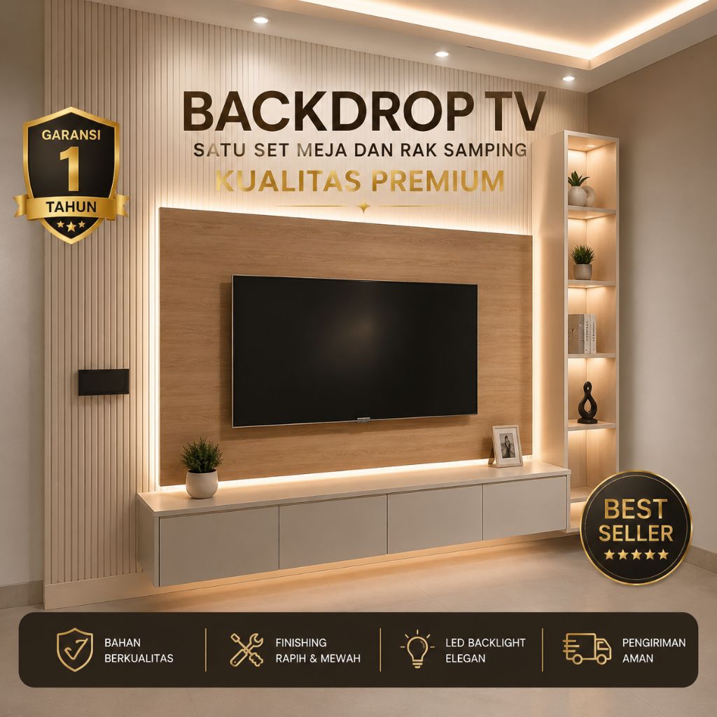 Backdrop tv minimalis 1 Set Meja tv Dan Rak Samping Backdrop