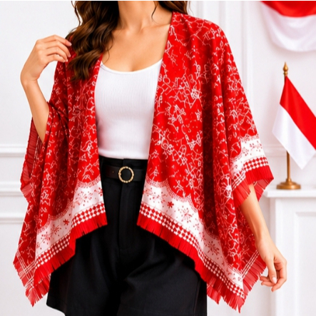 Outer Merah Putih | Outer Scarf Kekinian Bahan Voal