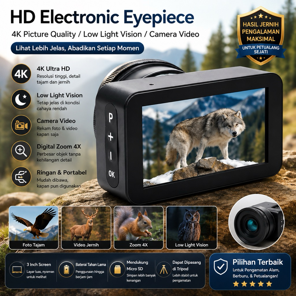 Ponbos Display Eyepiece Digital Telescope Portable WiFi 4K 3 Inch - NV009Y