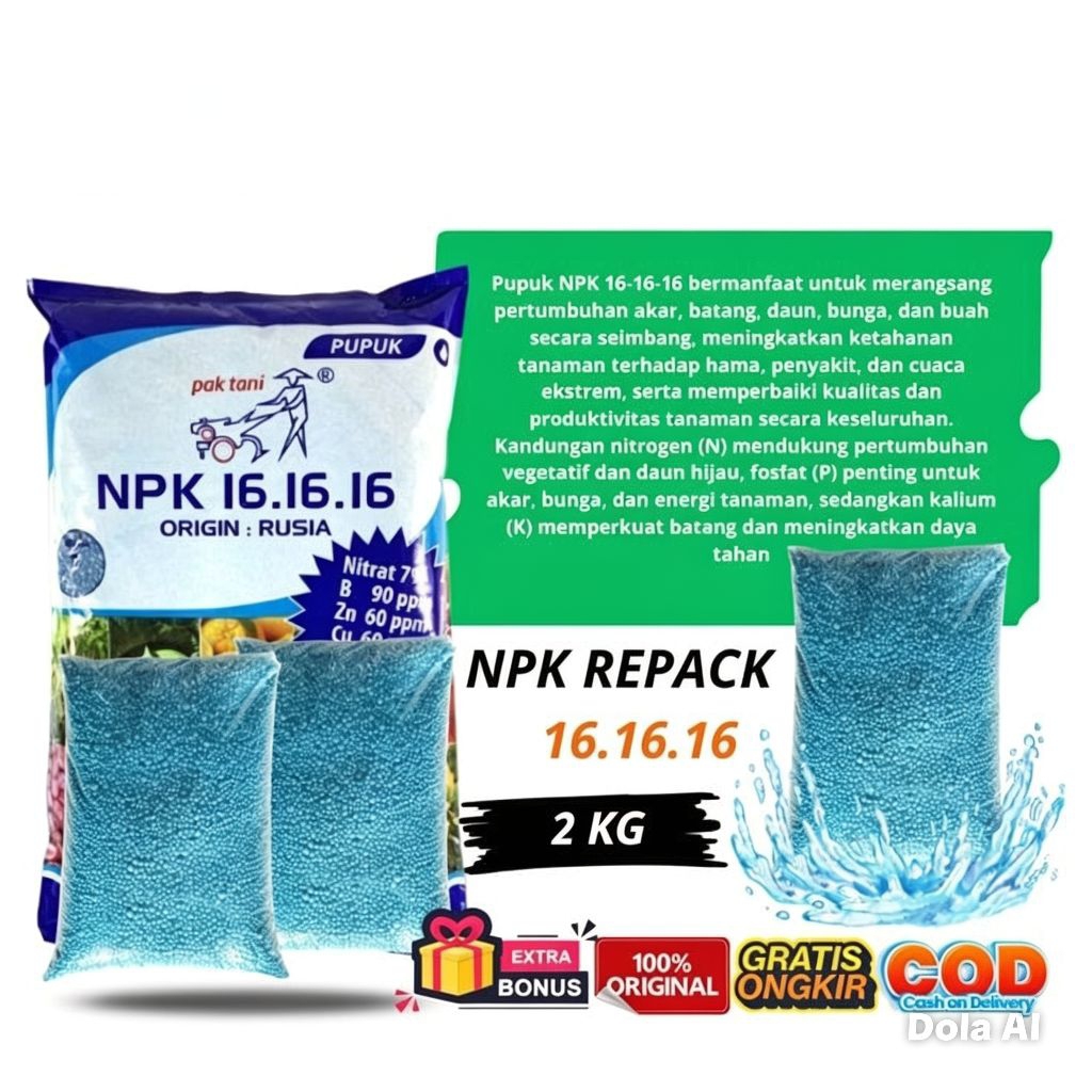 PUPUK NPK MUTIARA NPK 16-16-16, 2KG PAK TANI REPACK