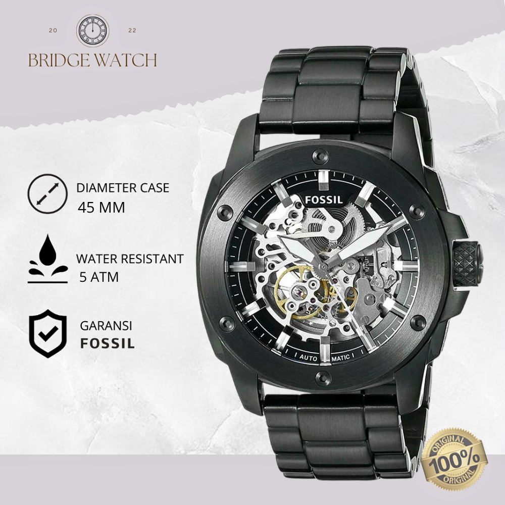 Jam Tangan Pria Fossil Machine Automatic Black Stainless Steel Mewah Sporty Original ME3080