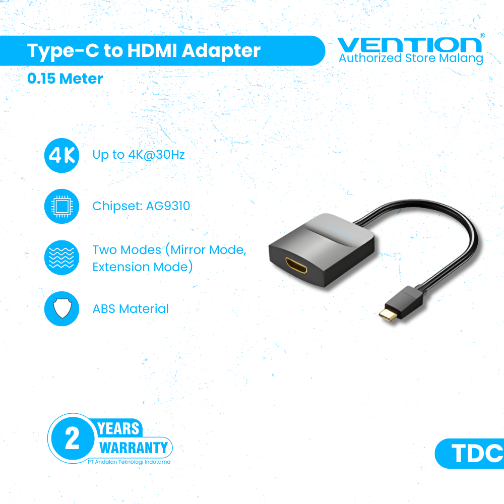 Vention Premium Adapter Type-C to HDMI PVC / Braided 4K 30HZ 60HZ Mode Mirror dan Extension - TDC