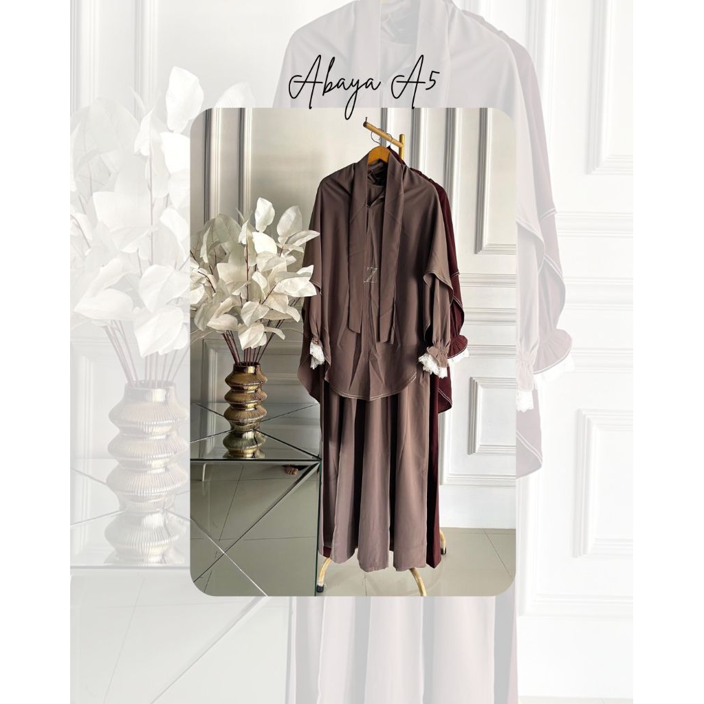 UMIZAEN - ABAYA A5 SET A5 - Abaya Jetblack Premium - Abaya Set Khimar - Abaya Simple Polos